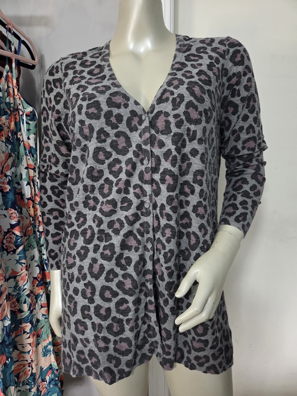 torrid Grey and Mauve Leopard Print Cardigan